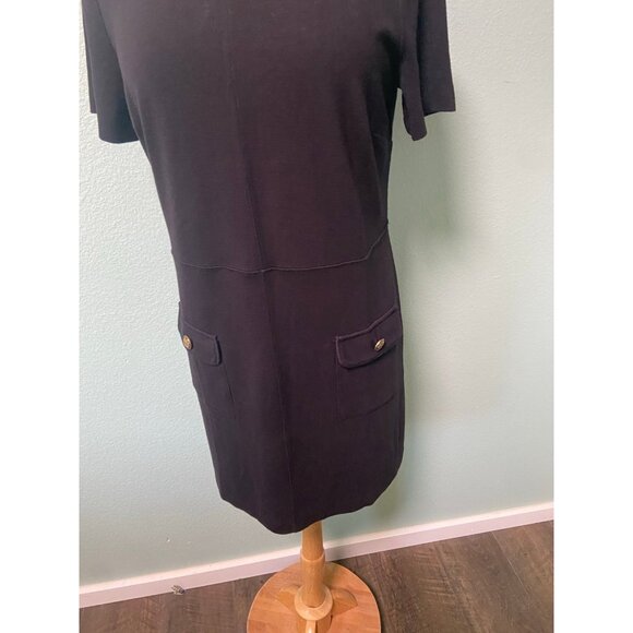 NWT Loft Women's Ponte Button Black and Gold Collared Pocket Shirt Dress Medium - Picture 4 of 11